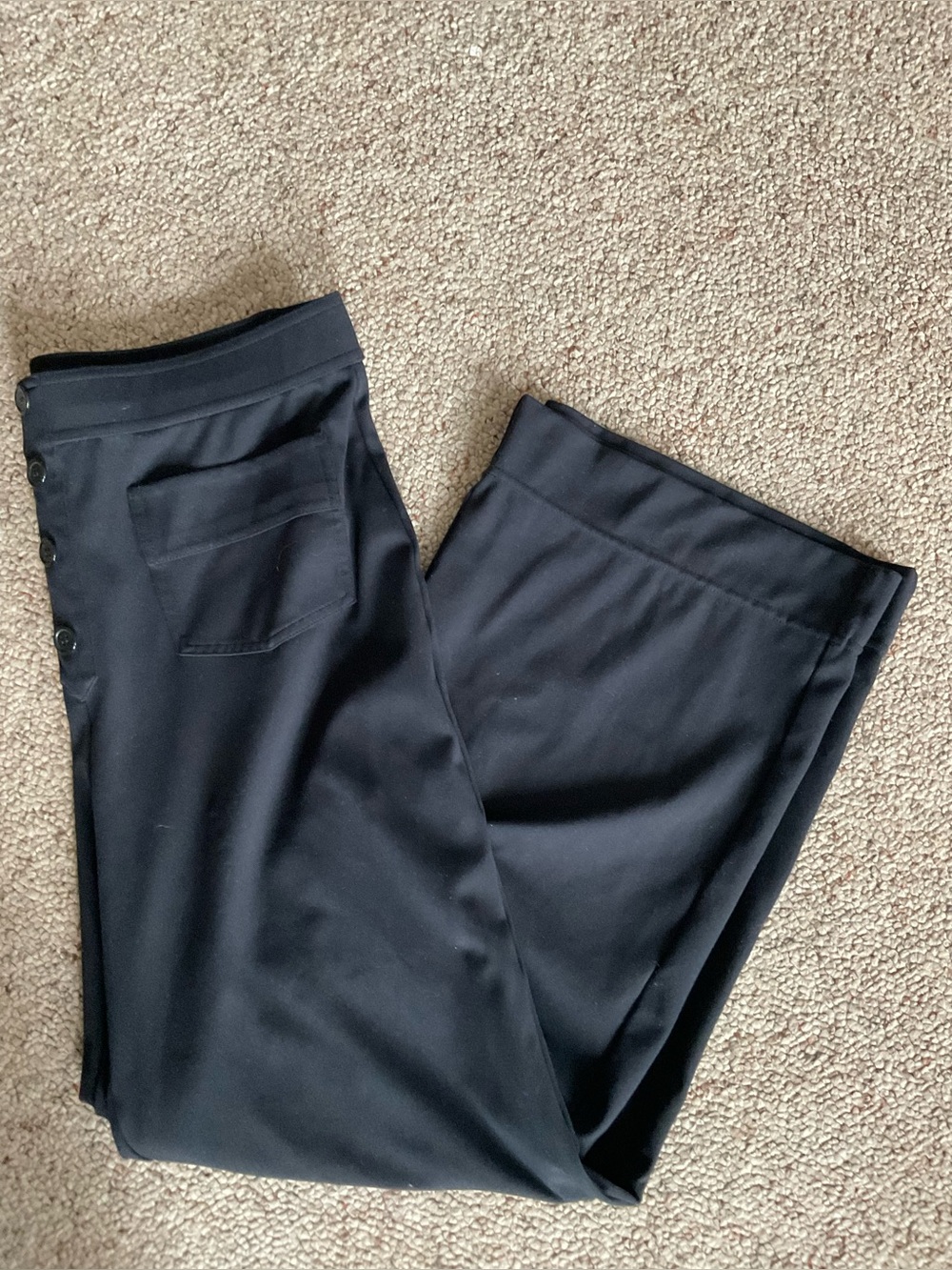 Black knit pants with 2 front patch pockets - wide leg